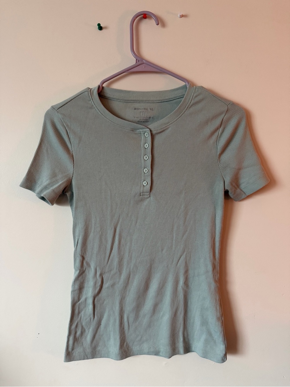Architect Sage Green Ribbed Henley Short Sleeve Top